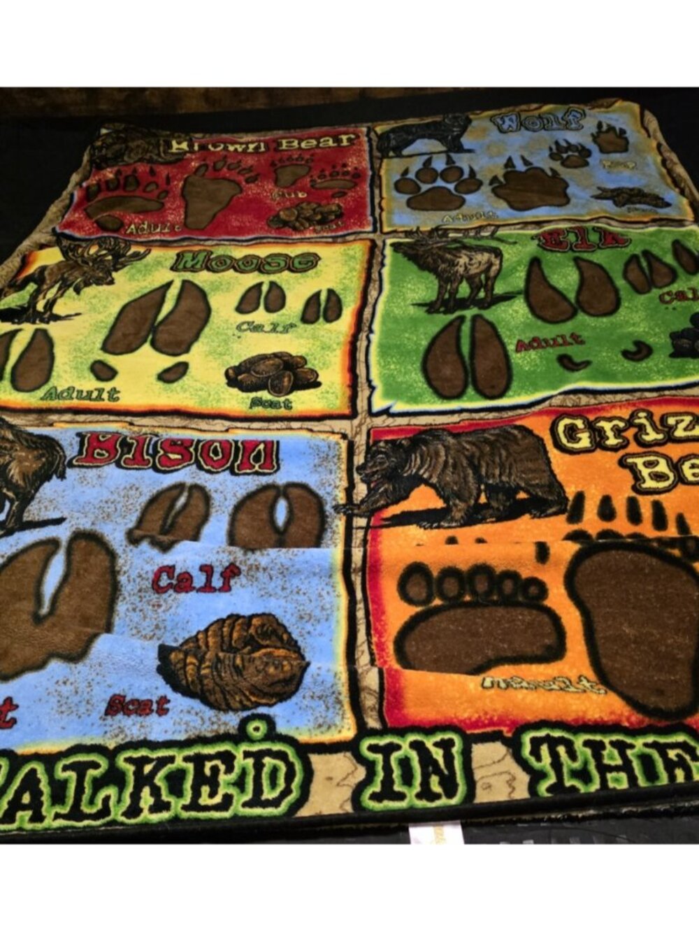 Who Walked in The Park Plush Blanket Throw 51 x 69" Bear Bison Moose Elk Wolf